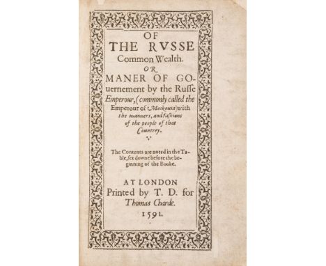 Fletcher (Giles) Of the Russe Common Wealth, first edition, title within typographic border, woodcut initials and decorations