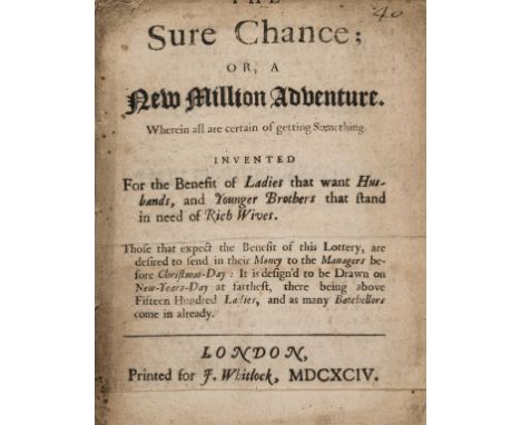 Marriage by lottery.- The Sure Chance; or, a New Million Adventure, title toned, elsewhere some toning to margins, title and 