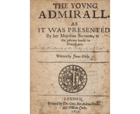 Shirley (James) The Young Admirall, first edition, woodcut device to title, and manuscript note in ink, woodcut head-pieces a