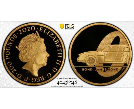 UNITED KINGDOM. Elizabeth II, 1952-. Gold 200 pounds, 2020. Royal Mint. Proof. Issued to celebrate the new James Bond movie '