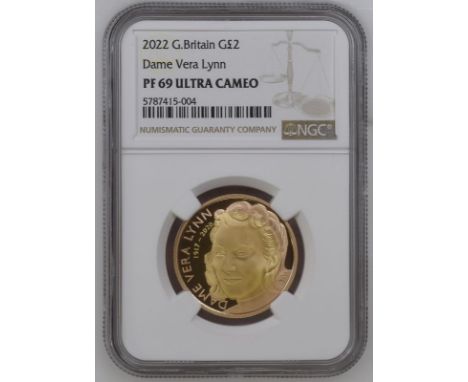 UNITED KINGDOM. Elizabeth II, 1952-. Gold 2 pounds, 2022. Royal Mint. Proof. Commemorates Dame Vera Margaret Lynn (1917 - 202