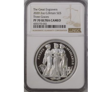 UNITED KINGDOM. Elizabeth II, 1952-. Silver 5 pounds, 2020. Royal Mint. Proof. The second issue from the Great Engravers seri