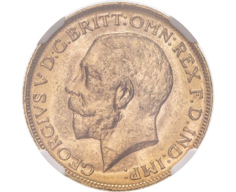 AUSTRALIA. George V, 1910-36. Gold sovereign, 1924 M. Melbourne. Bare head left, B.M. on truncation; GEORGIVS V D. G. BRITT: 