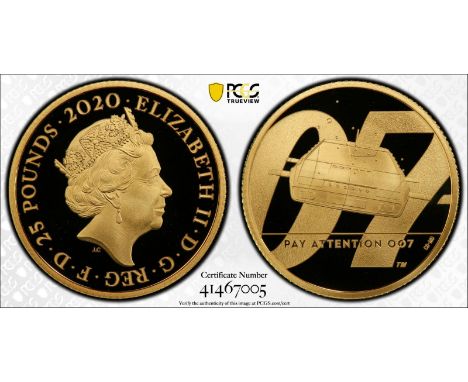 UNITED KINGDOM. Elizabeth II, 1952-. Gold 25 pounds, 2020. Royal Mint. Proof. Issued to celebrate the new James Bond movie 'N