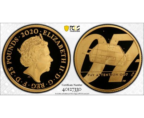 UNITED KINGDOM. Elizabeth II, 1952-. Gold 25 pounds, 2020. Royal Mint. Proof. Issued to celebrate the new James Bond movie 'N