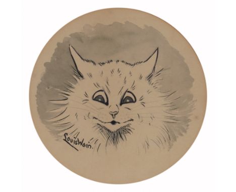 LOUIS WAIN (BRITISH, 1860-1939)Cat portrait signed 'Louis Wain' (lower left) pencil, pen, ink and grey wash 14cm diameter  Pr