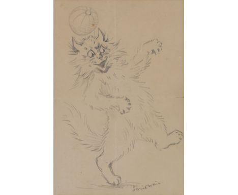 LOUIS WAIN (BRITISH, 1860-1939)Cat playing with a ball signed 'Louis Wain' (lower right) pencil 21.5 x 14.5cm  Provenance Pri