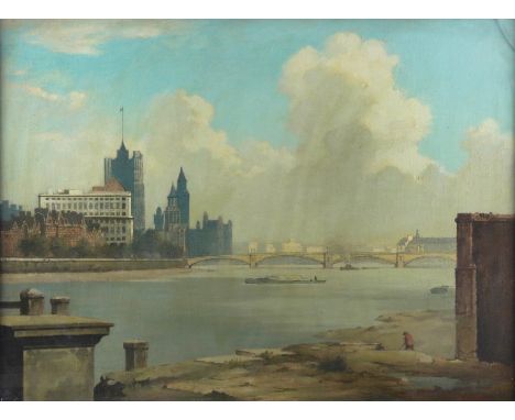 BERTRAM NICHOLLS (BRITISH, 1883-1974)View from Vauxhall Bridge, London (1951) signed 'Nicholls' (lower right) oil on canvas 5