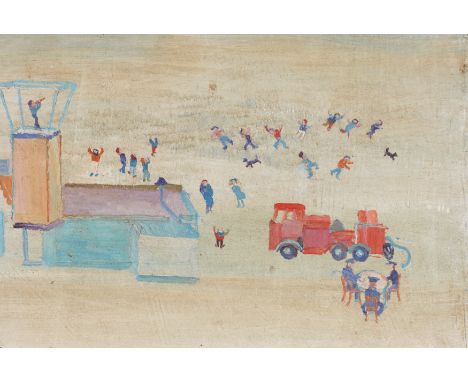FRED YATES (BRITISH, 1922-2008)The Fire Engine oil on board 37 x 55cm (unframed)  Provenance The Estate of the Artist