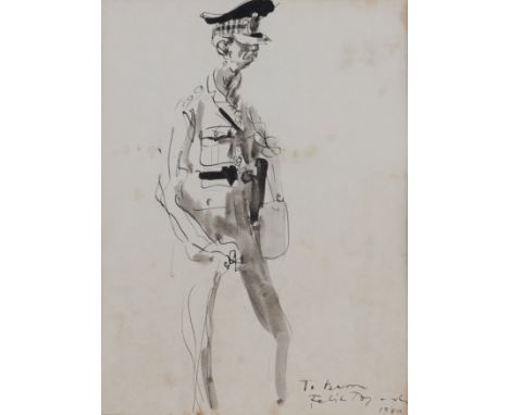 FELIKS TOPOLSKI (POLISH, 1907-1989)Portrait of an army officer signed, dedicated and dated 'To Baron, Feliks Topolski 1940' (