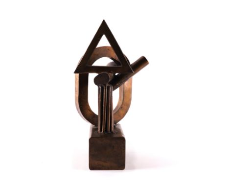 ARMANDO VARELA (PERUVIAN, B. 1933)Untitled, Abstract composition with triangle bronze 22cm wide x 22cm deep x 47cm high ARR  
