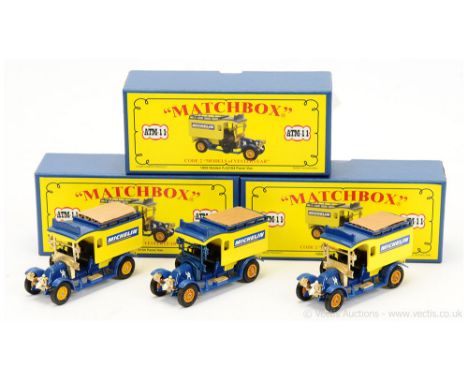 Matchbox Models of Yesteryear Code 2 issues "Michelin" (1) ATM11 Renault AG Van - yellow body, blue roof and chassis, brass p