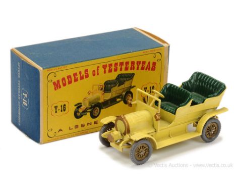 Matchbox Models of Yesteryear Y16 1904 Spyker Veteran Automobile - pale lemon yellow body and chassis, gold radiator shell, b