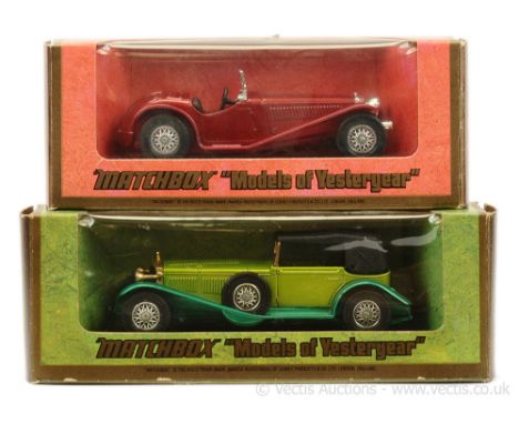 Matchbox Models of Yesteryear pair of harder issues to find (1) Y3 1934 Riley MPH - ruby red body, chrome parts, chrome 24-sp