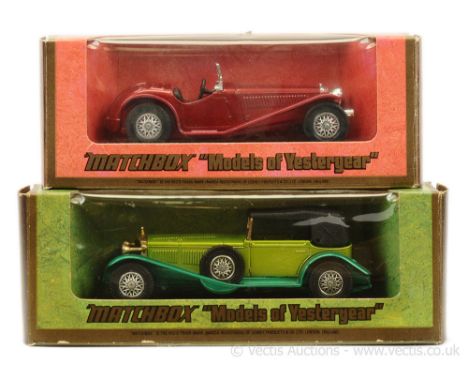 Matchbox Models of Yesteryear pair of harder issues to find (1) Y3 1934 Riley MPH - ruby red body, chrome parts, chrome 24-sp