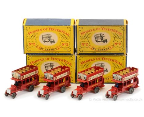 Matchbox Models of Yesteryear Y2 1911 "B" Type London Bus Group; (1) London Transport red body &amp; chassis, bare metal lowe