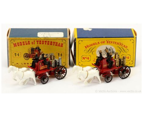 Matchbox Models of Yesteryear 1905 Shand Mason Horsedrawn Fire Engine pair (1) Fire Engine red body, white horses, type A ash