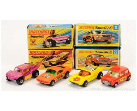 Matchbox Superfast boxed group (1) 1b Mod Rod - lemon yellow body with flower label, dark amber windows, orange interior, bar