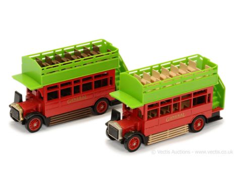Matchbox Models of Yesteryear Y23 1922 AEC S-type Omnibus colour trial pair (1) London General red body, glossy black chassis
