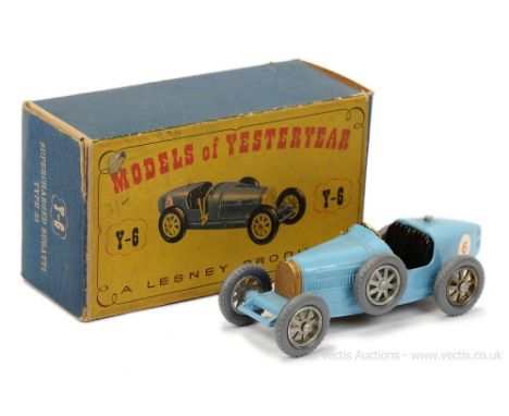 Matchbox Models of Yesteryear Y6 1926 Type 35 Bugatti - French racing blue body, black baseplate, gold radiator grille, brass