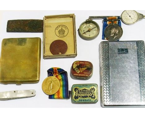 Great War Civilisation 1914-1919, Duckworth Mayer medal, M2200768 Pte G R Law, A.S.C., a brass cigarette case, a compass and 