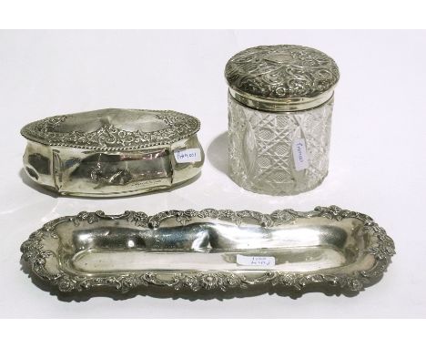 Quantity of silver items to include pen tray, box and dressing table jar (3) 