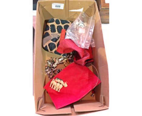 Quantity costume jewellery and Liz Cox purse and a silver and enamel Scandinavian butterfly brooch
