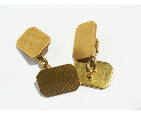 Pair of 9ct gold double-oblong and chain-pattern cufflinks, engine-turned, 9.5g approx. 