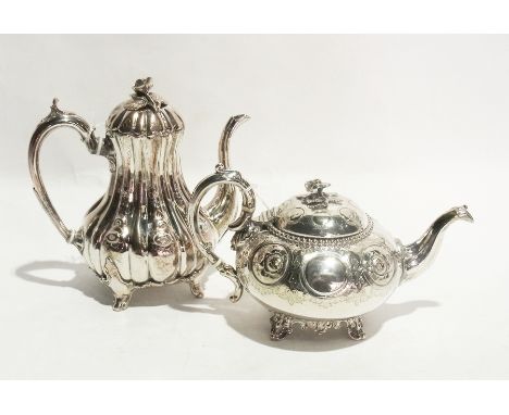 Large quantity silver plate to include Victorian spirit kettle and stand, lobed baluster coffee pot, teapot and matching suga