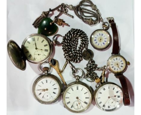 Late Victorian silver gentleman's open faced pocket watch with white enamel dial, key winding, Chester 1894 and the silver al