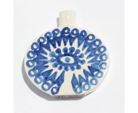 Troika small oval flask underglazed blue stylised decoration 7.5 cms high