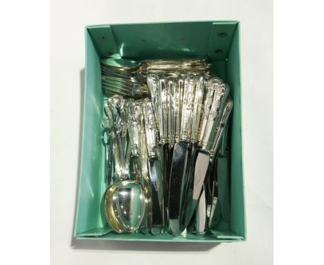 Large quantity of Kings pattern table flatware including carving knife, fork and steel (2 boxes) 