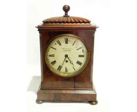 William IV mahogany bracket clock having turned finial to gadrooned top above stepped pediment, chamfered case to stepped pli