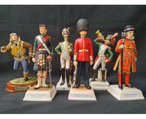FOUR GOEBEL MILITARY FIGURINEScomprising Chief yeoman warder, Tower of London, 22cm high, Argyll & Sutherland Highlander, 22c