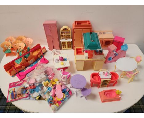 LARGE SELECTION OF BARBIE FURNITURE AND HOUSEHOLD ACCESSORIESincluding a battery operated washer/dryer, a kitchen unit with h