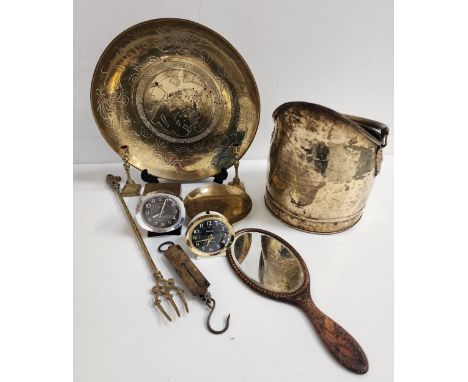 MIXED LOT OF BRASSWAREand other items, comprising a Chinese charger decorated with dragons, 35.5cm diameter, a similar small 