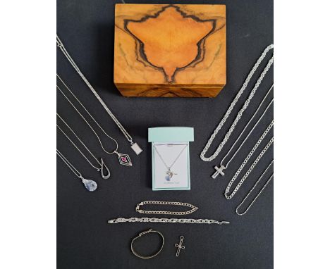 SELECTION OF SILVER JEWELLERYincluding an opal set kangaroo pendant on chain, a pink topaz set pendant on chain, a mother of 