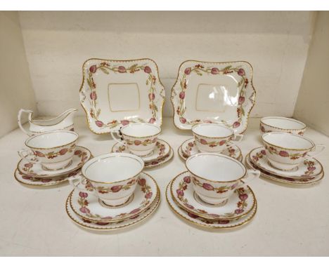 ROYAL WORCESTER MONTPELIER TEA SETcomprising six cups and saucers, six side plates, sandwich and cake plates, sugar bowl and 