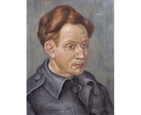 Robert Arthur Wilson (1884-1979) British. Portrait of a Young Airman, Oil on Canvas, Signed, Unframed, 18" x 14".