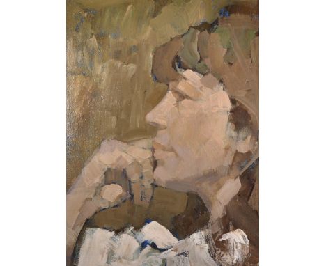 Harold Wood (1918-2014) British. Portrait of Nanette Newman, Oil on Board, Inscribed on the reverse, 30" x 21.5".