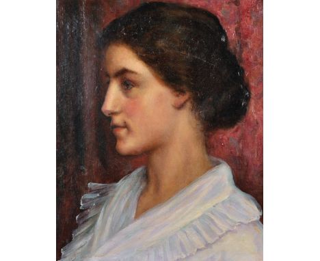 19th Century French School. Portrait of a Young Lady, Dressed in White, Oil on Canvas, 16" x 13".
