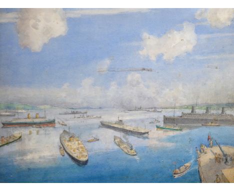 Alexander Nesbitt Paterson (1862-1947) British. Queen Mary at a 'Western Port', the First Canadian and Australian Contingent 