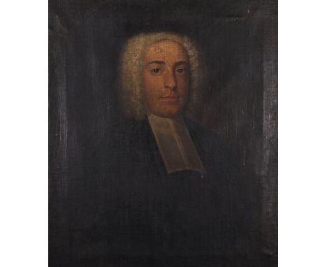 18th Century English School. Portrait of a Wigged Cleric, Oil on Canvas, Unframed, 28" x 24".