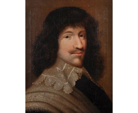 Circle of Cornelis Jonson Van Ceulen (1593-1661) Dutch. Bust Portrait of a Dutch Nobleman with a Moustache, wearing a Black C