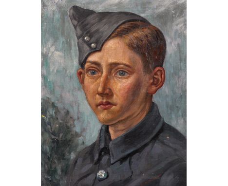 Robert Arthur Wilson (1884-1979) British. Portrait of a Young Airman, Oil on Canvas, Signed, Unframed, 18" x 14".