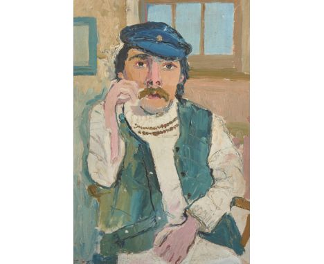 Fred Yates (1922-2008) British. Self Portrait of the Artist with a Moustache, Oil on Board, 17.25" x 12". Provenance; Fred Ya