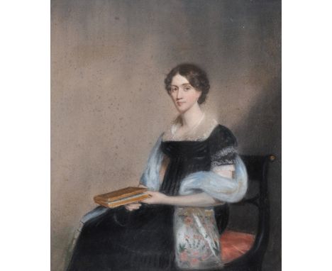 19th Century English School. Portrait of a Seated Lady, Holding a Book, Pastel, 9.5" x 8.25".