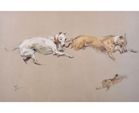 Michael Lyne (1912-1989) British. Study of Dogs Chasing a Hare, Lithograph, Signed and Numbered 415/500 in Pencil, 10" x 15".