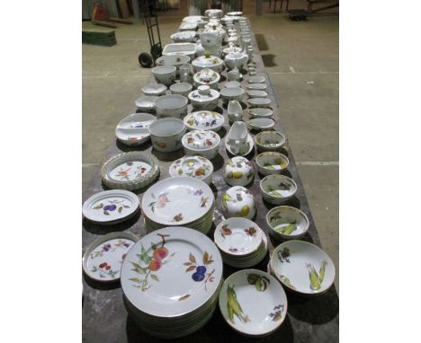 A large collection of Royal Worcester "Evesham", including tea/coffee pots, tureens, plates, flan dishes, jugs, gravy boats, 