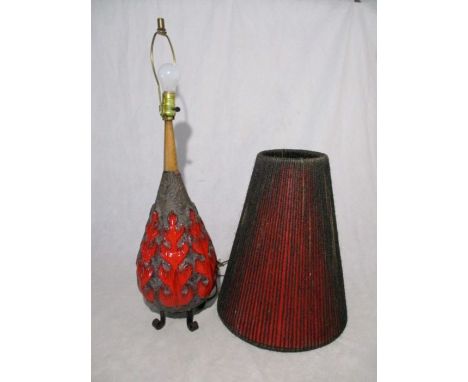 A West German pottery red lava lamp with shade